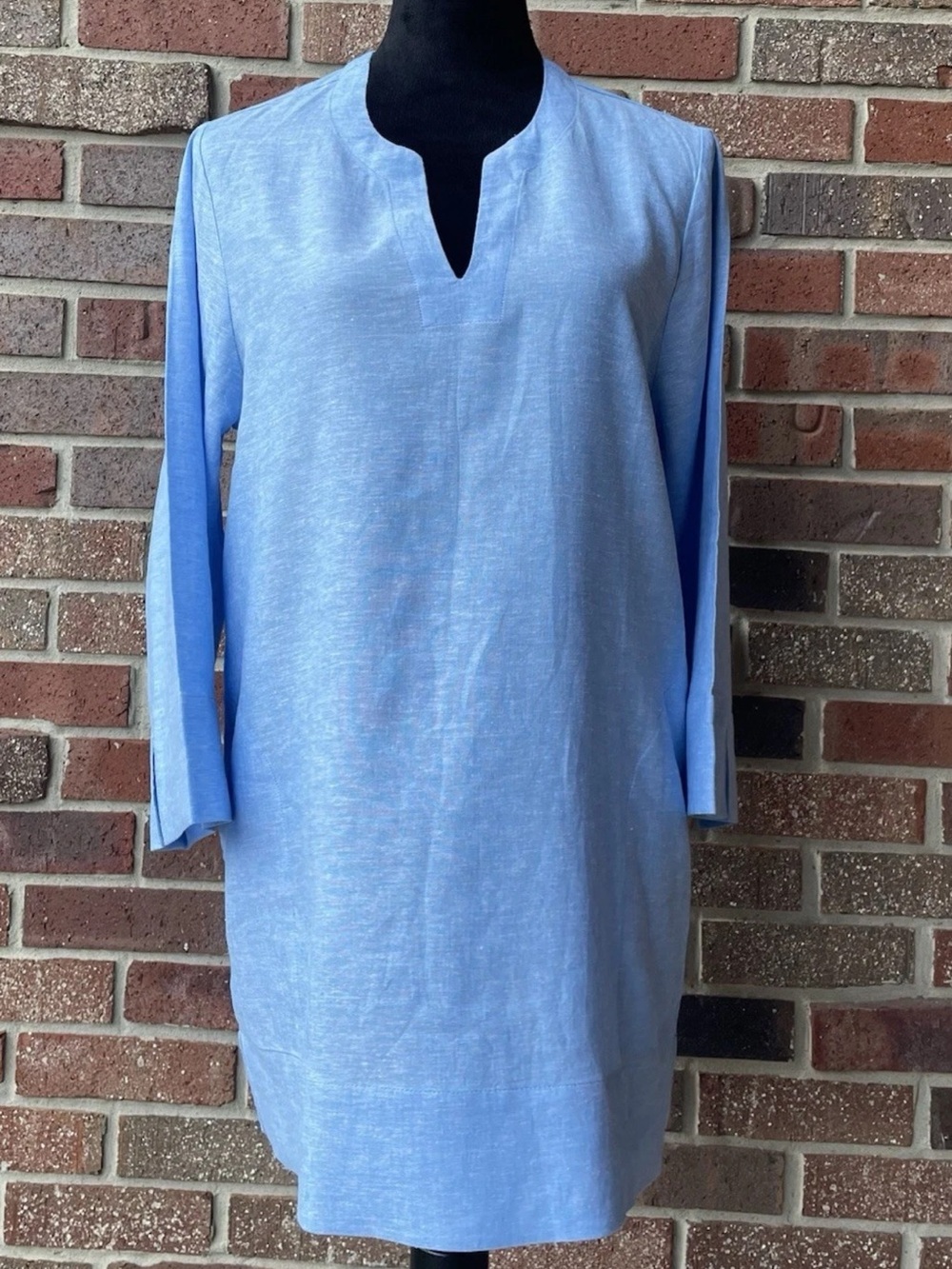 Lands' End Light Blue Linen Blend Tunic-Style Button Down Shirt